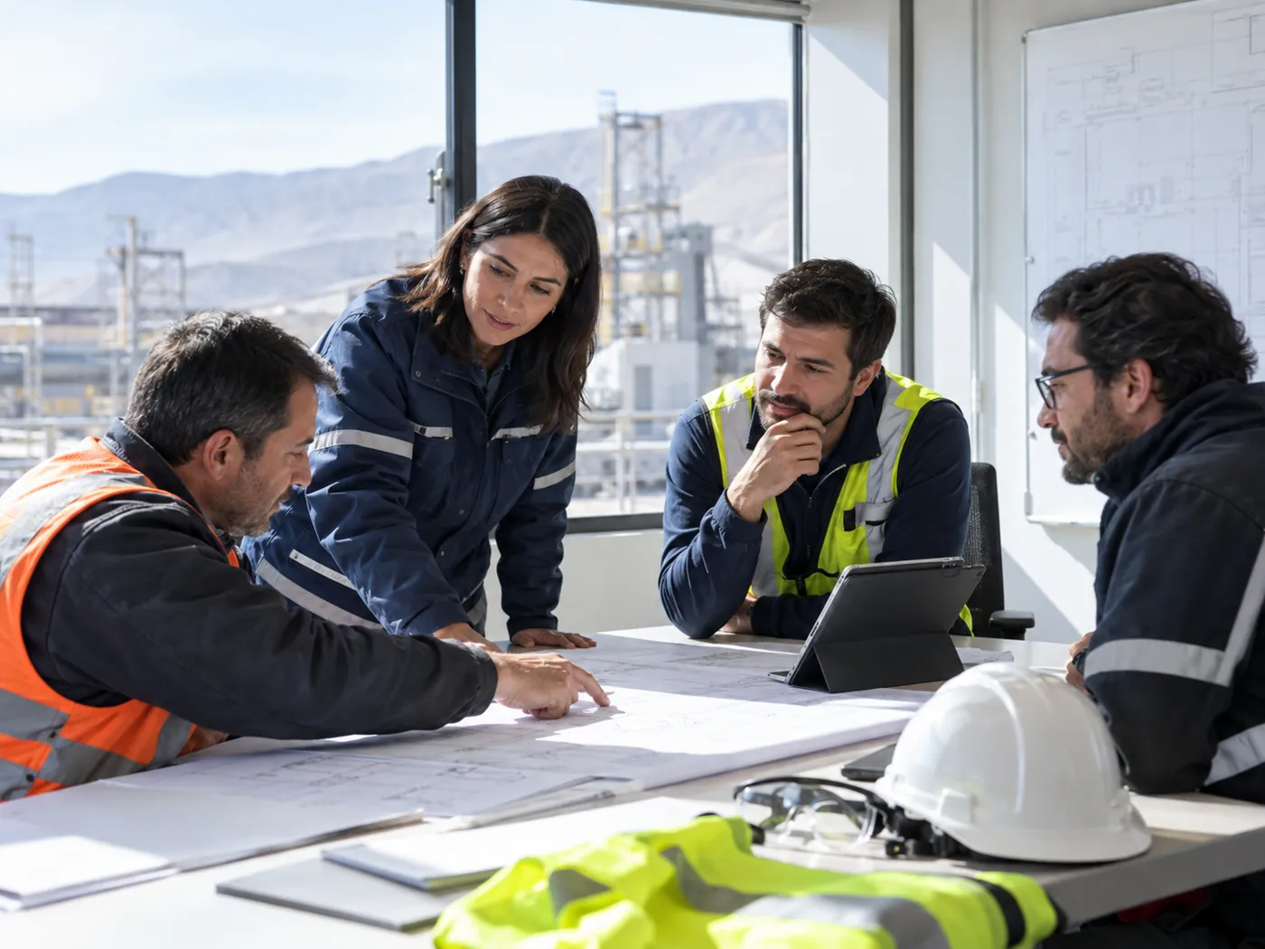 Equipo BUGARSAFE revisando un proyecto en planta
